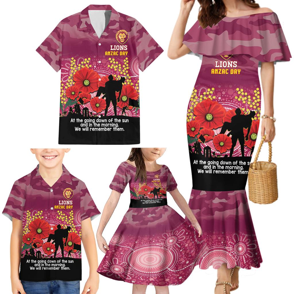 Custom Lions Football ANZAC Family Matching Mermaid Dress and Hawaiian Shirt Gallipoli Camouflage With Poppies