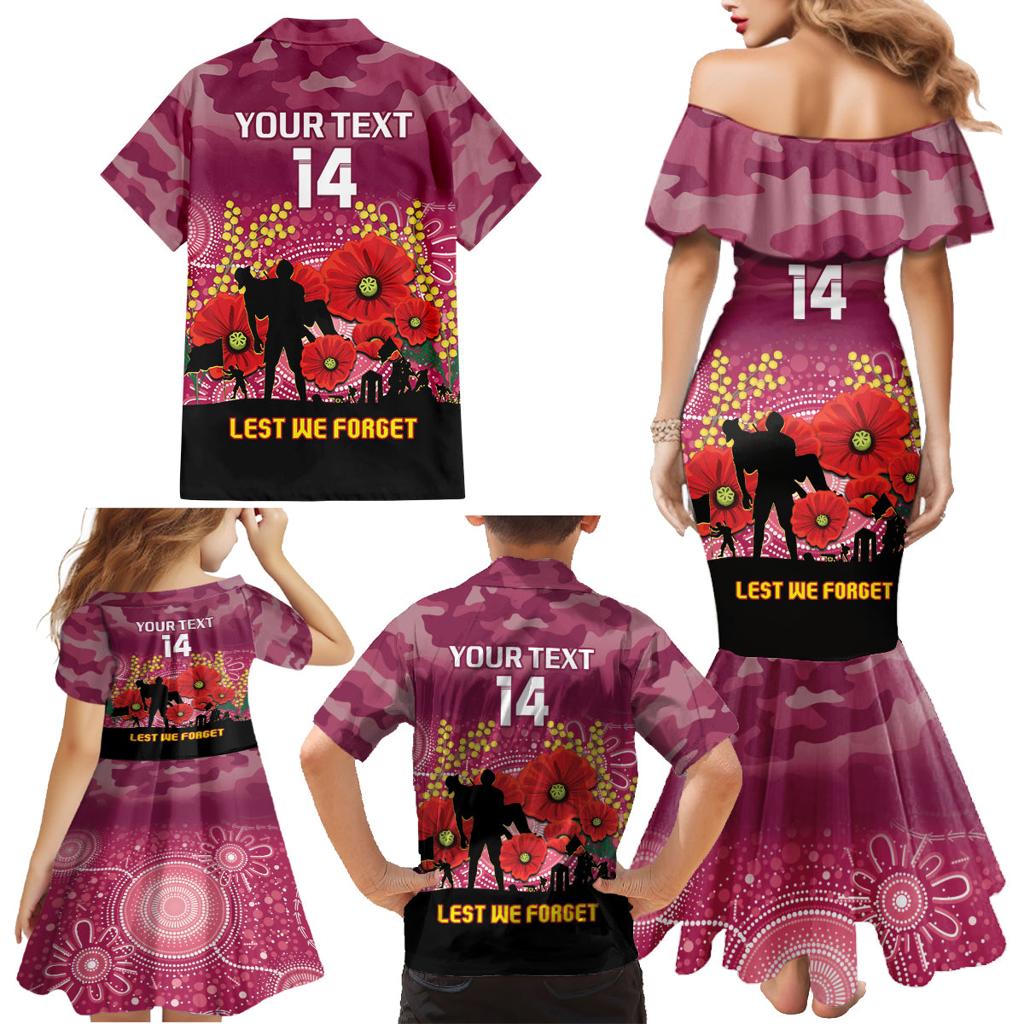 Custom Lions Football ANZAC Family Matching Mermaid Dress and Hawaiian Shirt Gallipoli Camouflage With Poppies