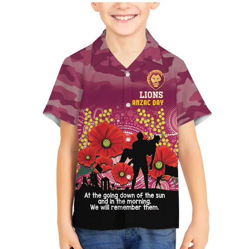 Custom Lions Football ANZAC Family Matching Mermaid Dress and Hawaiian Shirt Gallipoli Camouflage With Poppies
