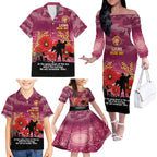 Custom Lions Football ANZAC Family Matching Off Shoulder Long Sleeve Dress and Hawaiian Shirt Gallipoli Camouflage With Poppies