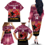 Custom Lions Football ANZAC Family Matching Off Shoulder Long Sleeve Dress and Hawaiian Shirt Gallipoli Camouflage With Poppies