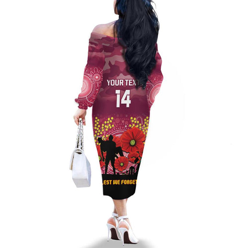 Custom Lions Football ANZAC Family Matching Off Shoulder Long Sleeve Dress and Hawaiian Shirt Gallipoli Camouflage With Poppies