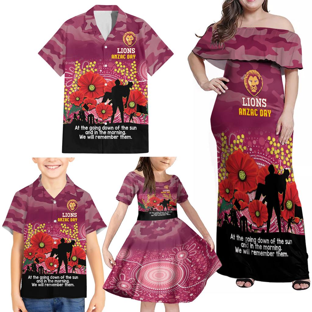 Custom Lions Football ANZAC Family Matching Off Shoulder Maxi Dress and Hawaiian Shirt Gallipoli Camouflage With Poppies