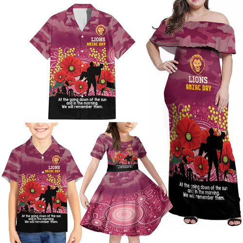 Custom Lions Football ANZAC Family Matching Off Shoulder Maxi Dress and Hawaiian Shirt Gallipoli Camouflage With Poppies