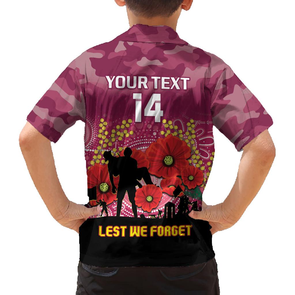 Custom Lions Football ANZAC Family Matching Off Shoulder Maxi Dress and Hawaiian Shirt Gallipoli Camouflage With Poppies