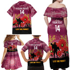 Custom Lions Football ANZAC Family Matching Off Shoulder Maxi Dress and Hawaiian Shirt Gallipoli Camouflage With Poppies