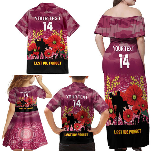 Custom Lions Football ANZAC Family Matching Off Shoulder Maxi Dress and Hawaiian Shirt Gallipoli Camouflage With Poppies