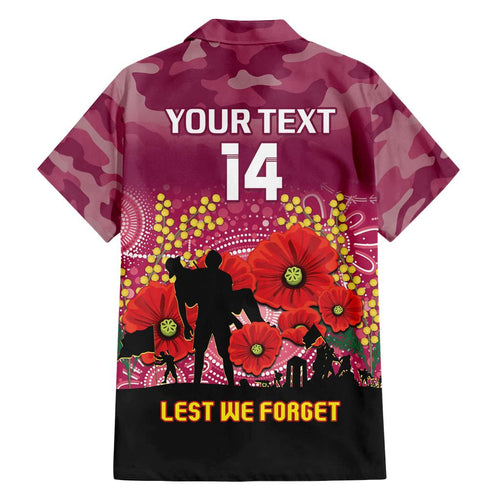 Custom Lions Football ANZAC Family Matching Off Shoulder Maxi Dress and Hawaiian Shirt Gallipoli Camouflage With Poppies
