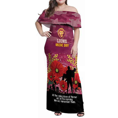 Custom Lions Football ANZAC Family Matching Off Shoulder Maxi Dress and Hawaiian Shirt Gallipoli Camouflage With Poppies