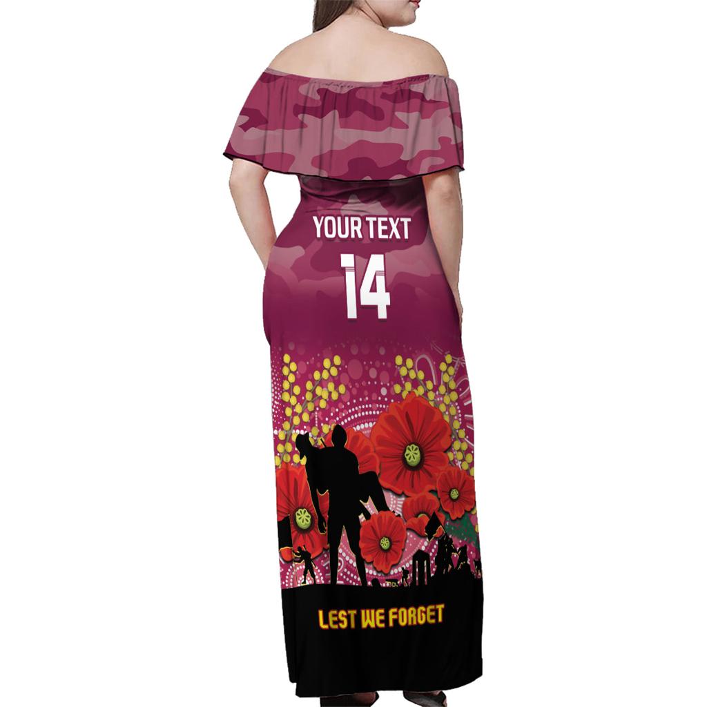 Custom Lions Football ANZAC Family Matching Off Shoulder Maxi Dress and Hawaiian Shirt Gallipoli Camouflage With Poppies