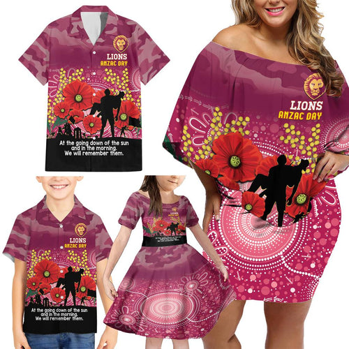 Custom Lions Football ANZAC Family Matching Off Shoulder Short Dress and Hawaiian Shirt Gallipoli Camouflage With Poppies
