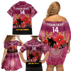 Custom Lions Football ANZAC Family Matching Off Shoulder Short Dress and Hawaiian Shirt Gallipoli Camouflage With Poppies