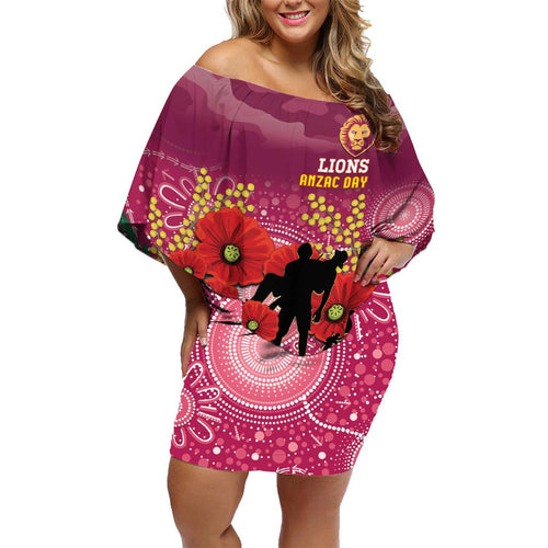 Custom Lions Football ANZAC Family Matching Off Shoulder Short Dress and Hawaiian Shirt Gallipoli Camouflage With Poppies