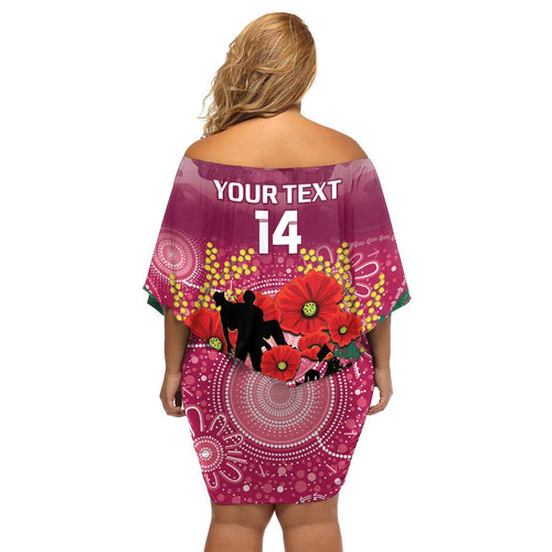 Custom Lions Football ANZAC Family Matching Off Shoulder Short Dress and Hawaiian Shirt Gallipoli Camouflage With Poppies