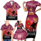 Custom Lions Football ANZAC Family Matching Short Sleeve Bodycon Dress and Hawaiian Shirt Gallipoli Camouflage With Poppies