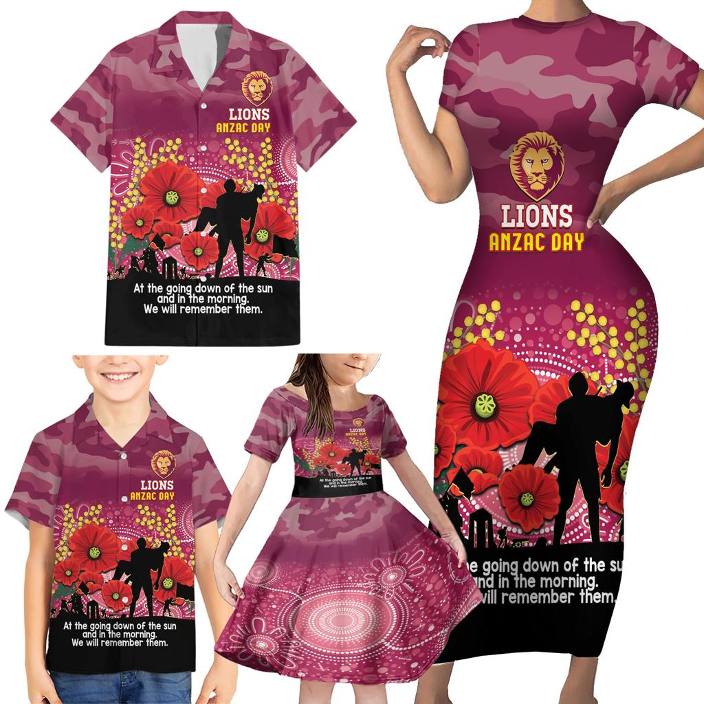 Custom Lions Football ANZAC Family Matching Short Sleeve Bodycon Dress and Hawaiian Shirt Gallipoli Camouflage With Poppies