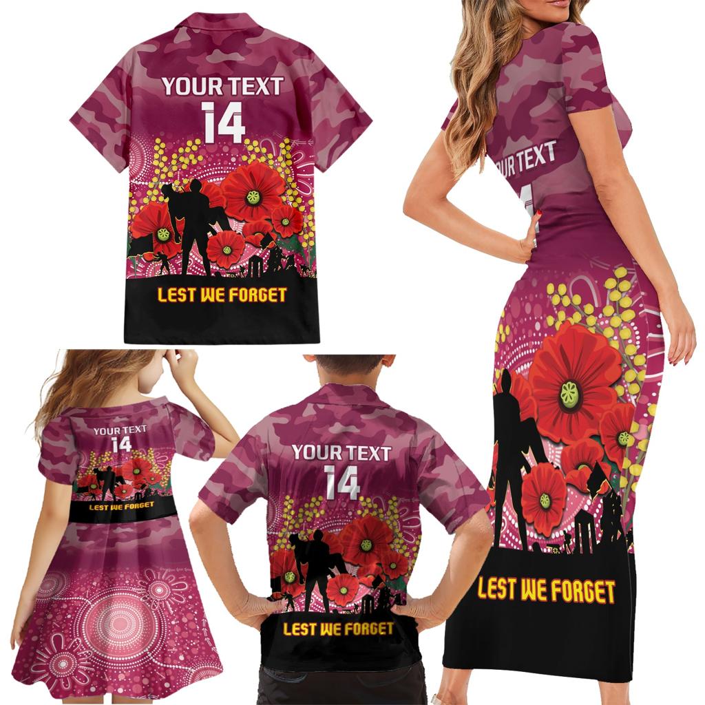 Custom Lions Football ANZAC Family Matching Short Sleeve Bodycon Dress and Hawaiian Shirt Gallipoli Camouflage With Poppies