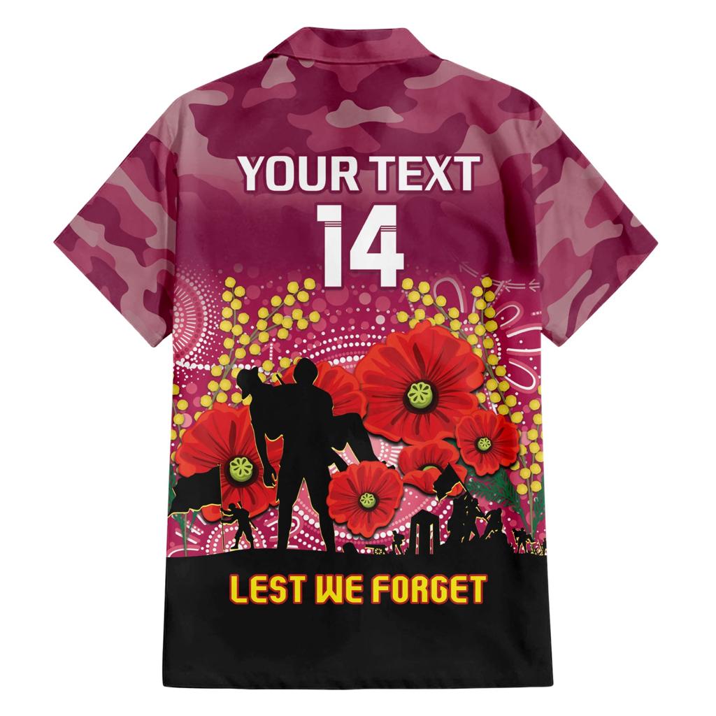 Custom Lions Football ANZAC Family Matching Short Sleeve Bodycon Dress and Hawaiian Shirt Gallipoli Camouflage With Poppies