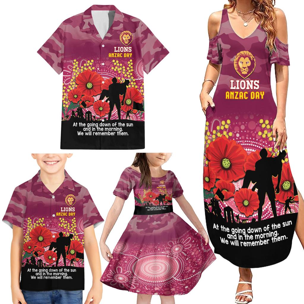 Custom Lions Football ANZAC Family Matching Summer Maxi Dress and Hawaiian Shirt Gallipoli Camouflage With Poppies