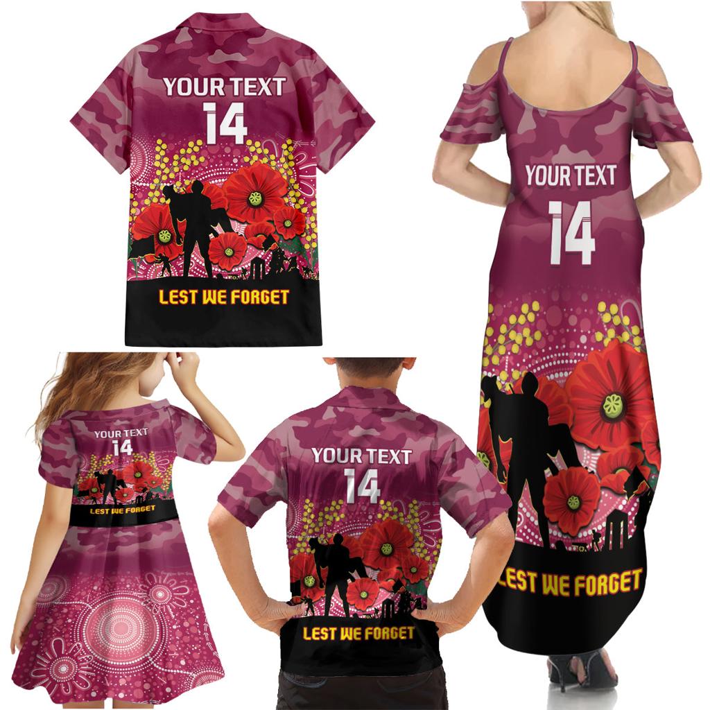 Custom Lions Football ANZAC Family Matching Summer Maxi Dress and Hawaiian Shirt Gallipoli Camouflage With Poppies