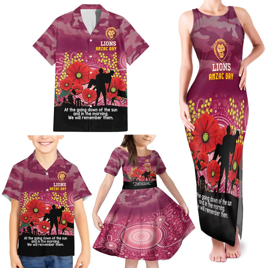 Custom Lions Football ANZAC Family Matching Tank Maxi Dress and Hawaiian Shirt Gallipoli Camouflage With Poppies