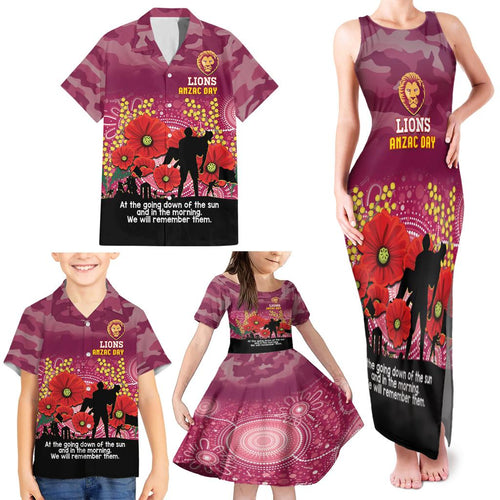 Custom Lions Football ANZAC Family Matching Tank Maxi Dress and Hawaiian Shirt Gallipoli Camouflage With Poppies