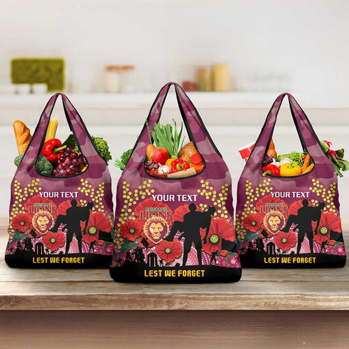 Custom Lions Football ANZAC Grocery Bag Gallipoli Camouflage With Poppies