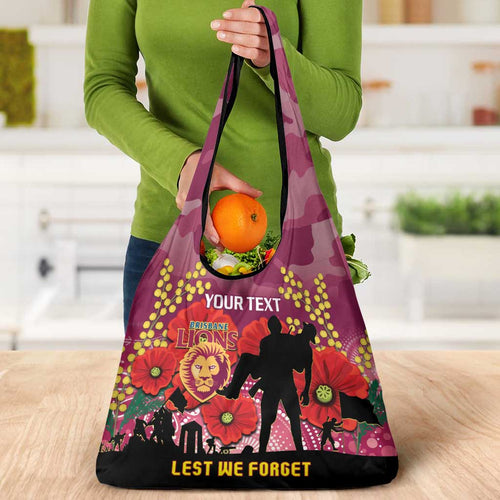 Custom Lions Football ANZAC Grocery Bag Gallipoli Camouflage With Poppies
