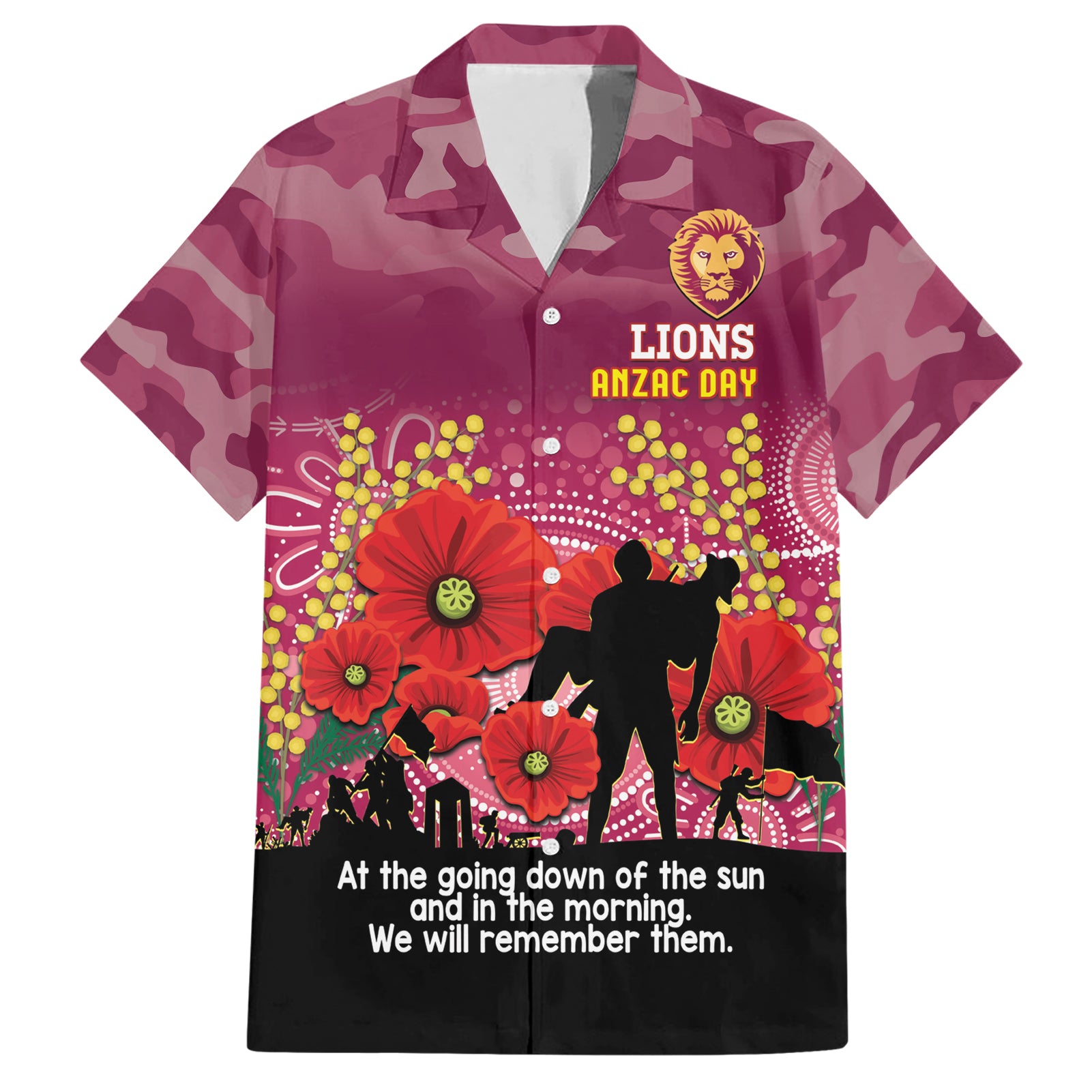Custom Lions Football ANZAC Hawaiian Shirt Gallipoli Camouflage With Poppies