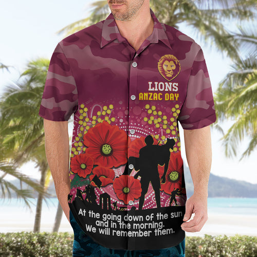 Custom Lions Football ANZAC Hawaiian Shirt Gallipoli Camouflage With Poppies