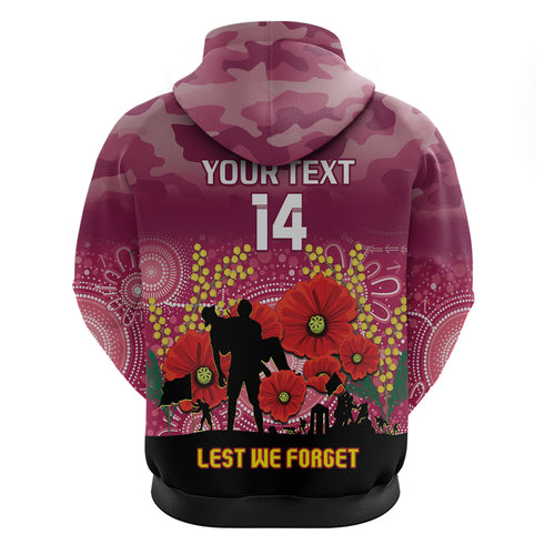 Custom Lions Football ANZAC Hoodie Gallipoli Camouflage With Poppies