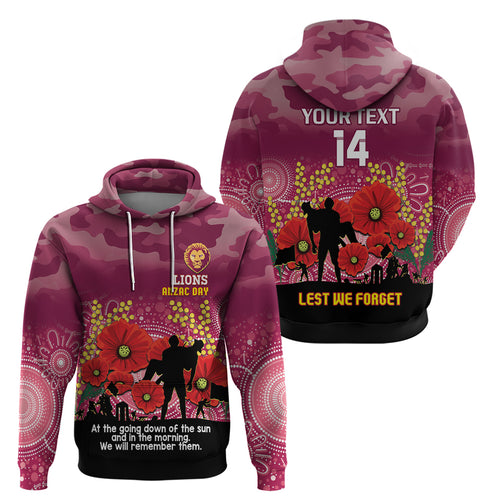 Custom Lions Football ANZAC Hoodie Gallipoli Camouflage With Poppies
