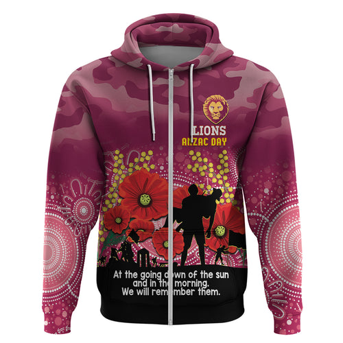 Custom Lions Football ANZAC Hoodie Gallipoli Camouflage With Poppies