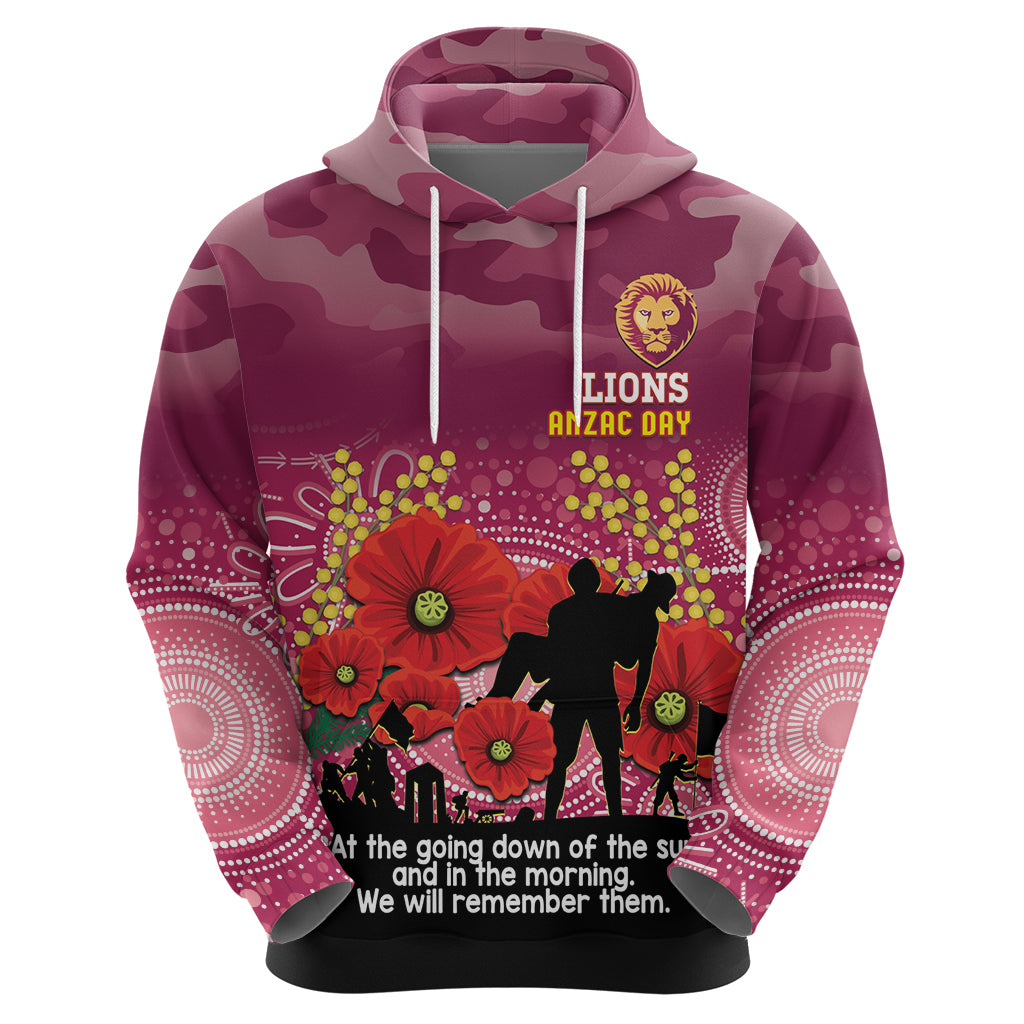 Custom Lions Football ANZAC Hoodie Gallipoli Camouflage With Poppies