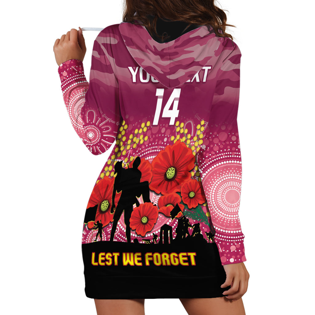 Custom Lions Football ANZAC Hoodie Dress Gallipoli Camouflage With Poppies
