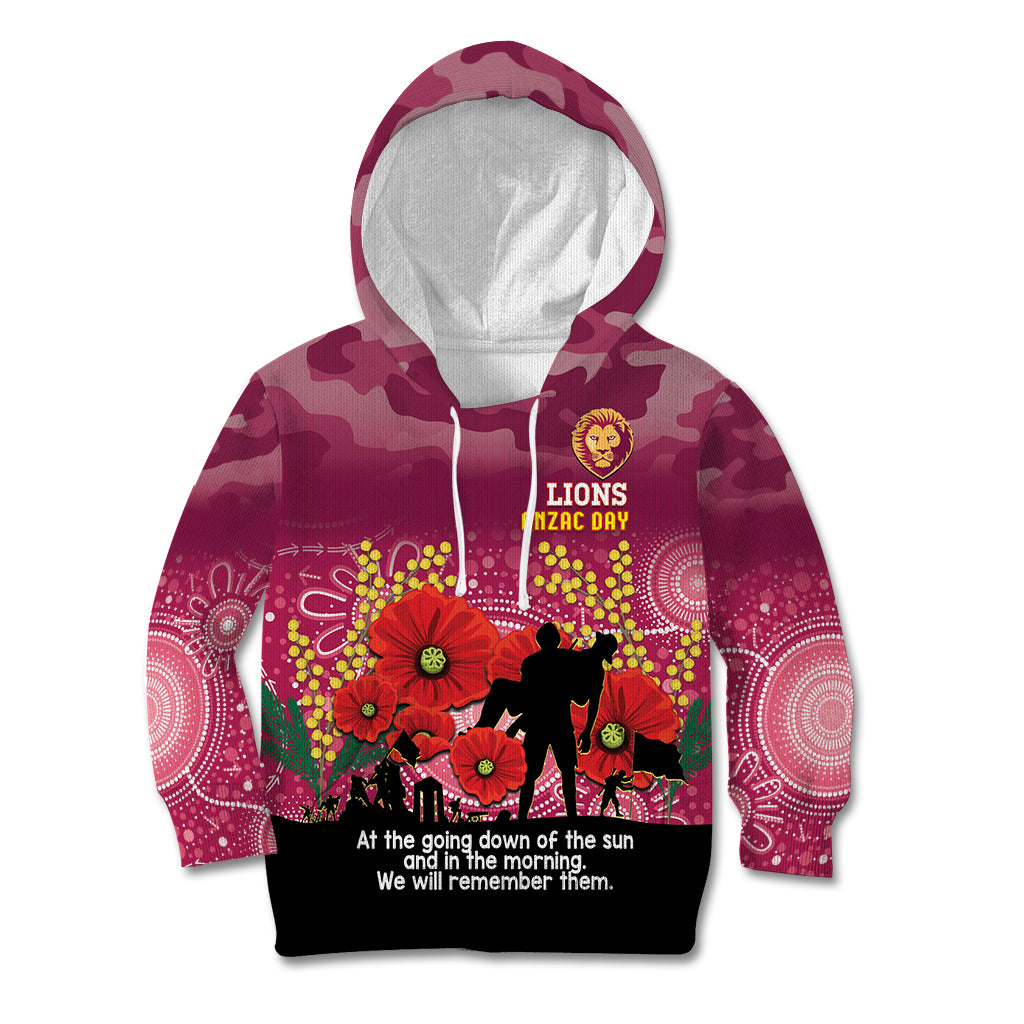 Custom Lions Football ANZAC Kid Hoodie Gallipoli Camouflage With Poppies