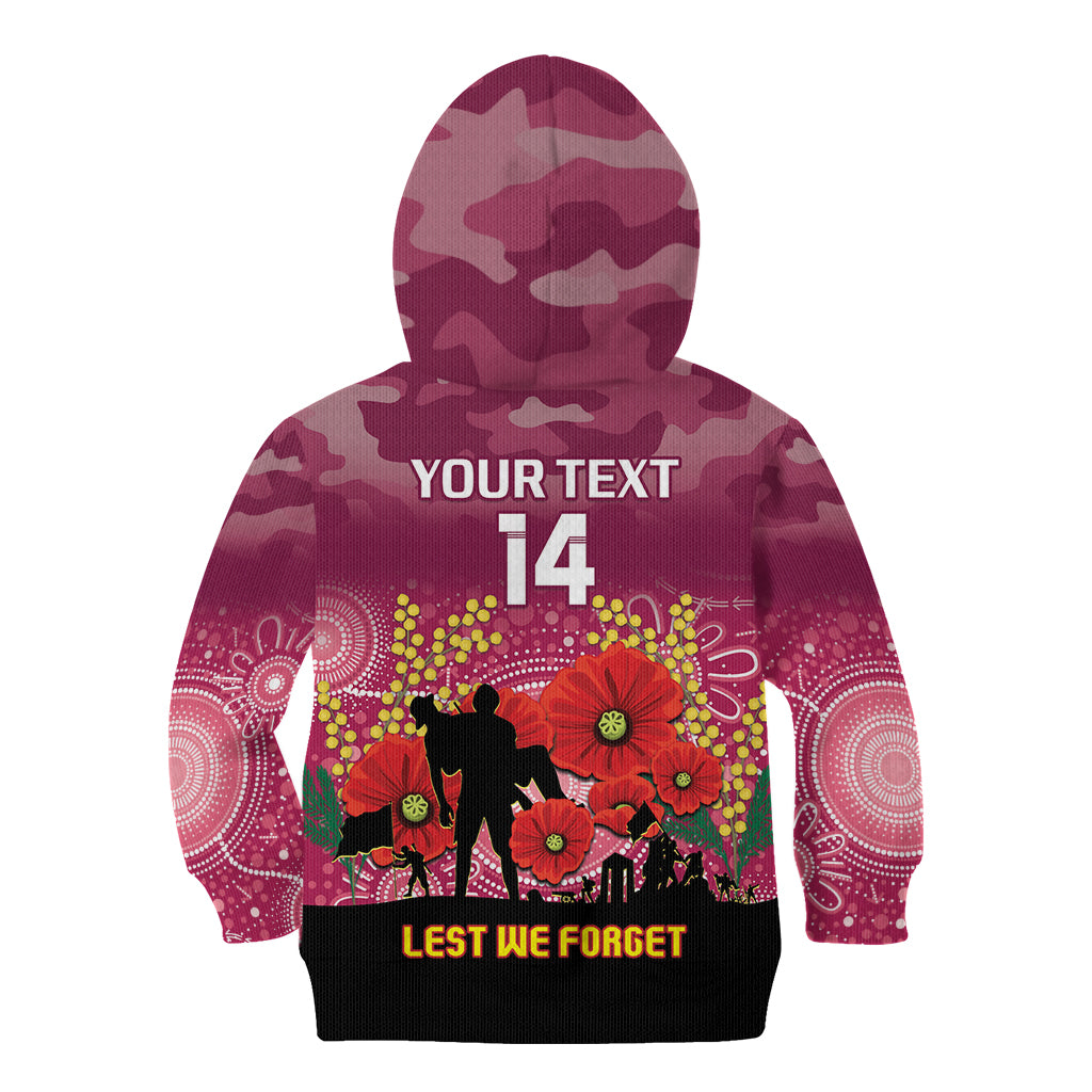 Custom Lions Football ANZAC Kid Hoodie Gallipoli Camouflage With Poppies