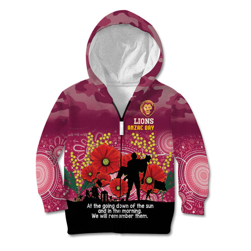 Custom Lions Football ANZAC Kid Hoodie Gallipoli Camouflage With Poppies