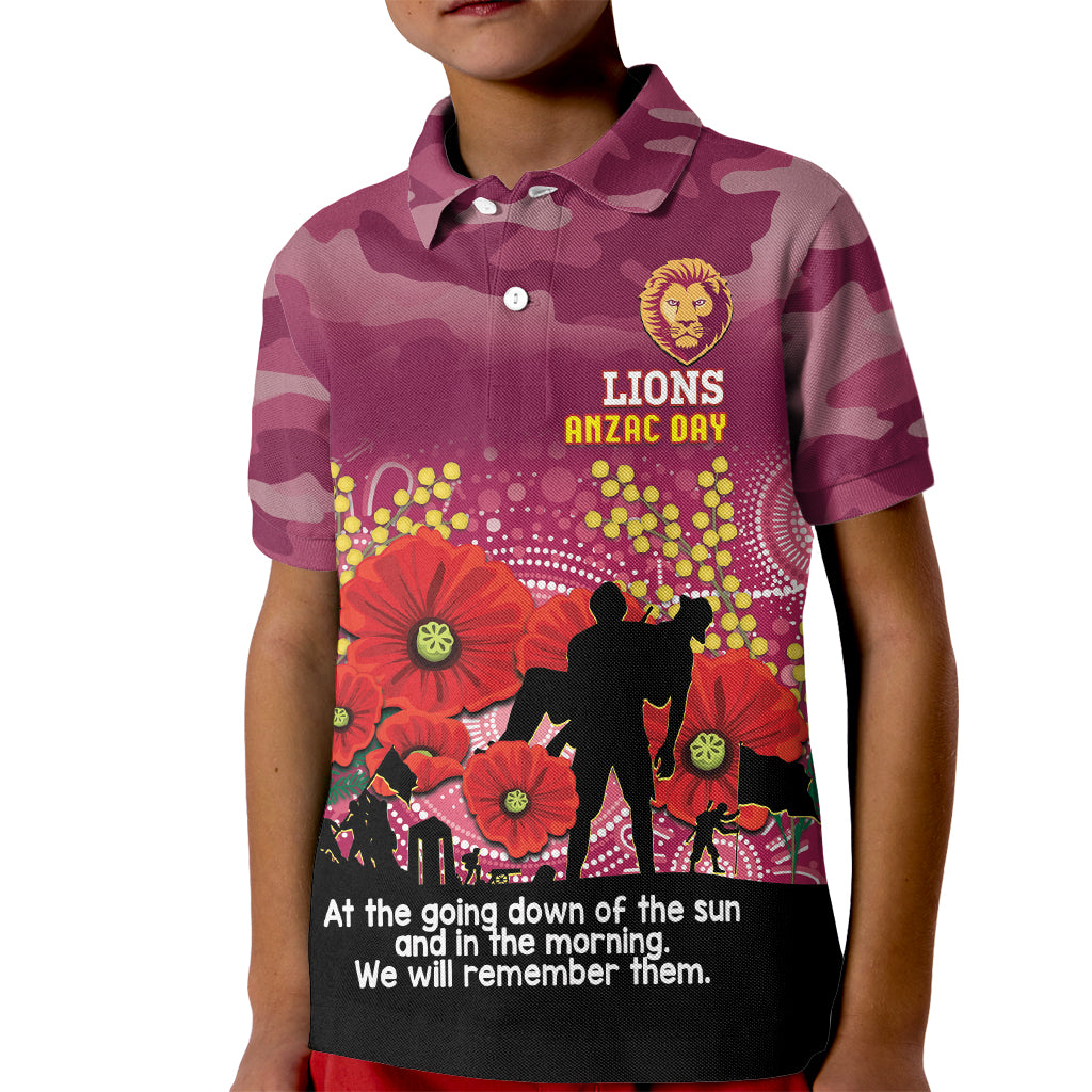 Custom Lions Football ANZAC Kid Polo Shirt Gallipoli Camouflage With Poppies