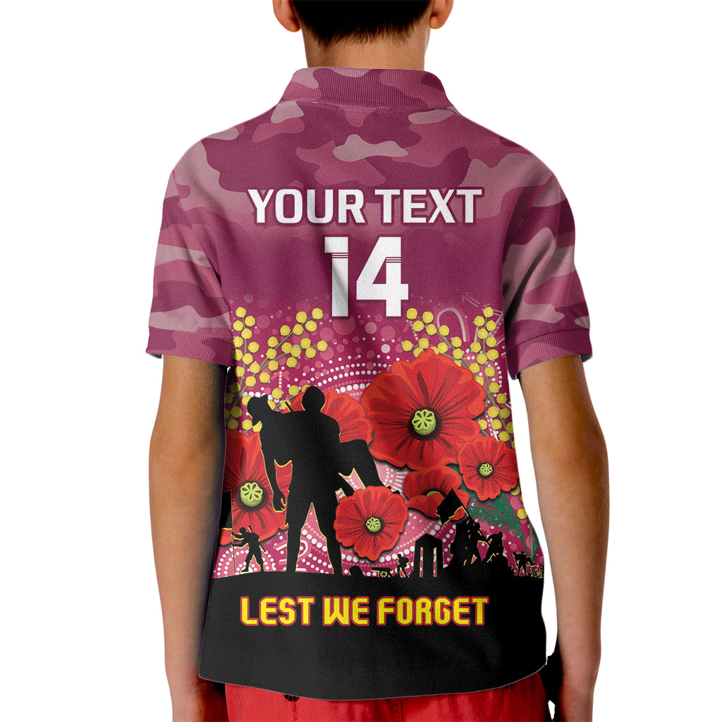 Custom Lions Football ANZAC Kid Polo Shirt Gallipoli Camouflage With Poppies