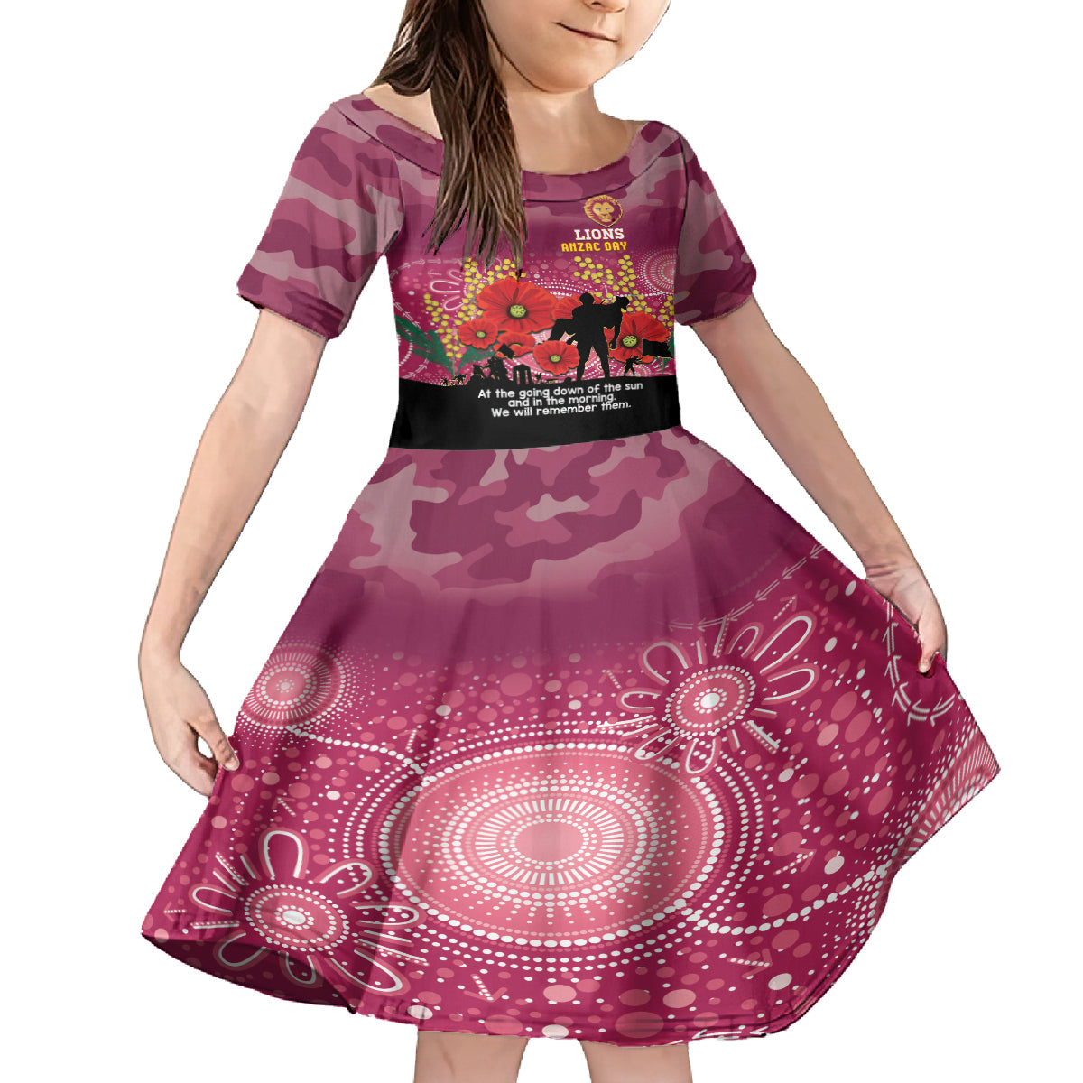 Custom Lions Football ANZAC Kid Short Sleeve Dress Gallipoli Camouflage With Poppies