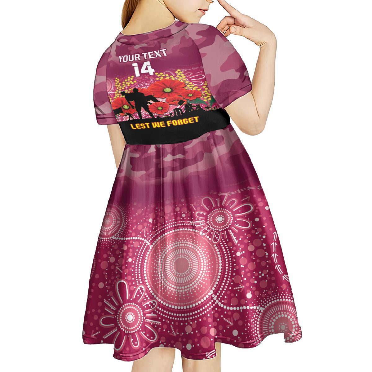 Custom Lions Football ANZAC Kid Short Sleeve Dress Gallipoli Camouflage With Poppies