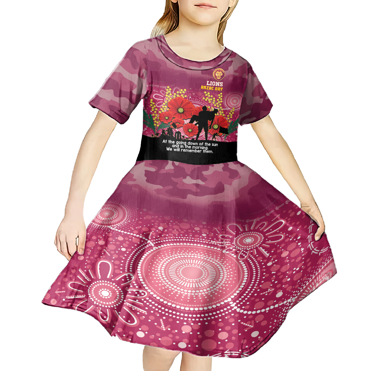 Custom Lions Football ANZAC Kid Short Sleeve Dress Gallipoli Camouflage With Poppies