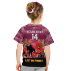 Custom Lions Football ANZAC Kid T Shirt Gallipoli Camouflage With Poppies