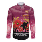 Custom Lions Football ANZAC Long Sleeve Button Shirt Gallipoli Camouflage With Poppies
