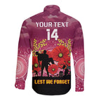 Custom Lions Football ANZAC Long Sleeve Button Shirt Gallipoli Camouflage With Poppies
