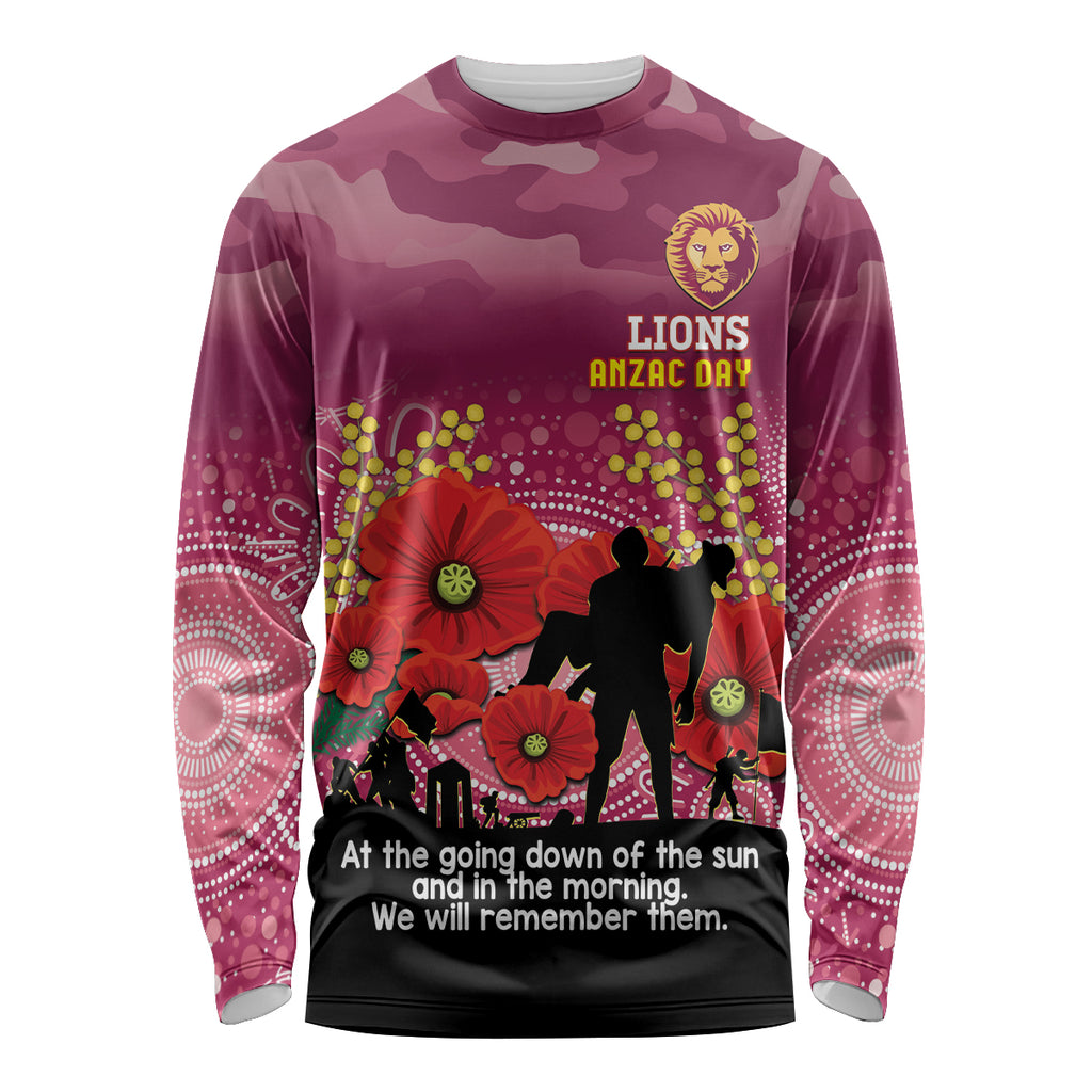 Custom Lions Football ANZAC Long Sleeve Shirt Gallipoli Camouflage With Poppies