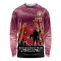 Custom Lions Football ANZAC Long Sleeve Shirt Gallipoli Camouflage With Poppies