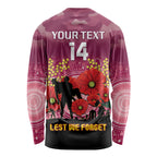 Custom Lions Football ANZAC Long Sleeve Shirt Gallipoli Camouflage With Poppies