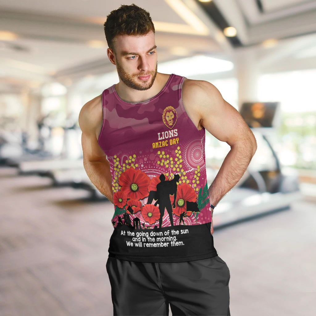 Custom Lions Football ANZAC Men Tank Top Gallipoli Camouflage With Poppies